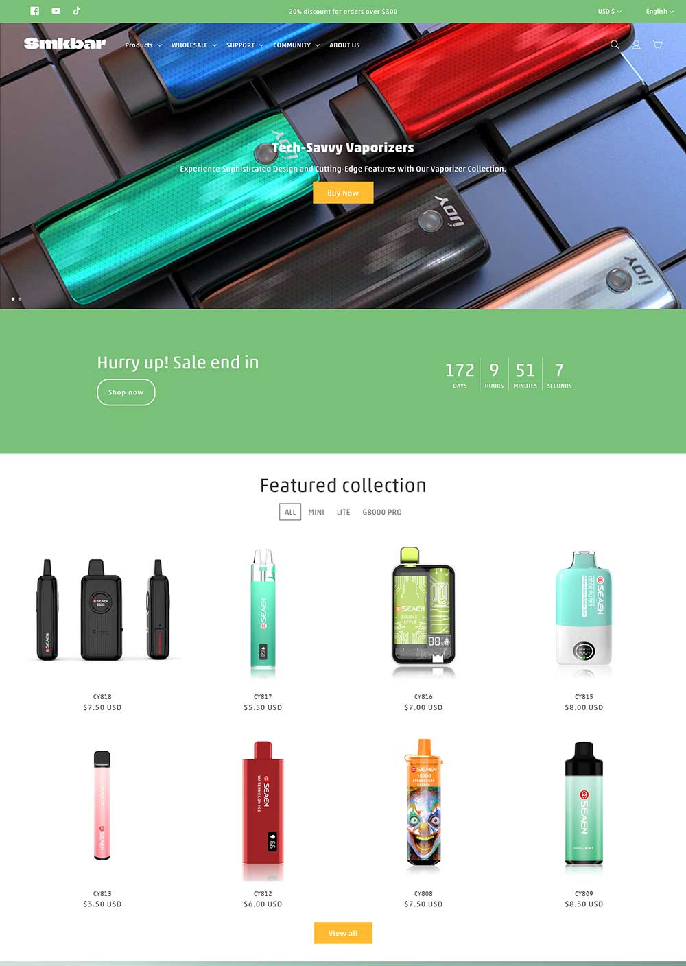 shopify电子烟模板smkbar
